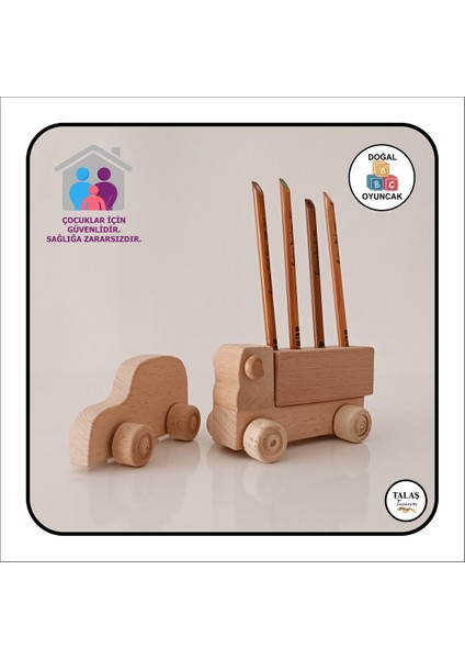 Doğal Ahşap Kamyon Kalemlik, Ahşap Araba ve Akrilik Boya Seti, Kahverengi fiyatları