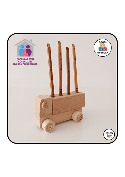 Doğal Ahşap Kamyon Kalemlik, Ahşap Araba ve Akrilik Boya Seti, Kahverengi modelleri