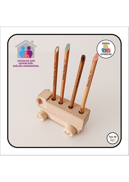 Doğal Ahşap Kamyon Kalemlik, Ahşap Araba ve Akrilik Boya Seti, Kahverengi indirimleri