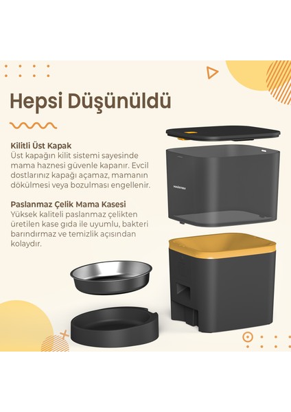 QQ003 Akıllı Kedi/köpek Otomatik Mama Kabı, App-Wifi ile Uzaktan Kontrol, Öğün Planlama,porsiyon Belirleme,6lt Hazne, Metal Kase Haustier Türkiye Garantili