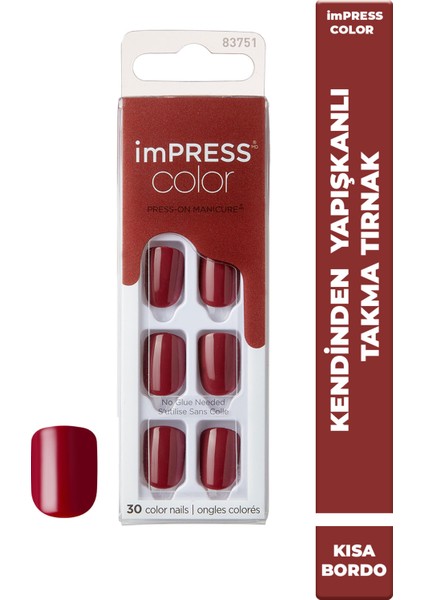 Color Kendinden Yapışkanlı Takma Tırnak Kısa Bordo