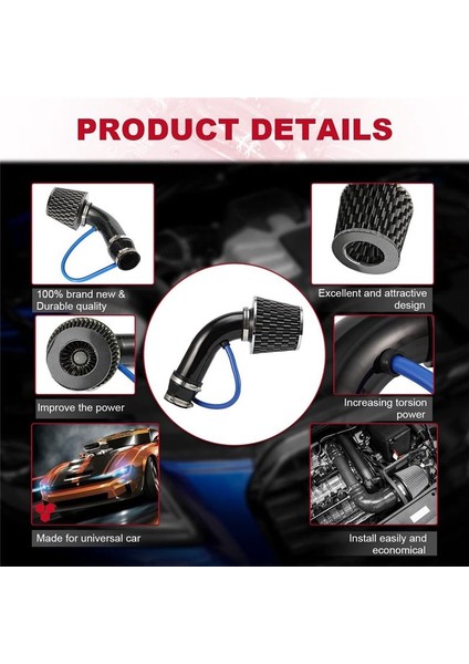 Evrensel Araba Yarışı Serin Hava Emme Kiti 3inch Boru Alüminyum Otomotiv Filtre Indüksiyonu Düşük Hortum ve Kelepçe Kitleri Siyah (Yurt Dışından) indirimleri