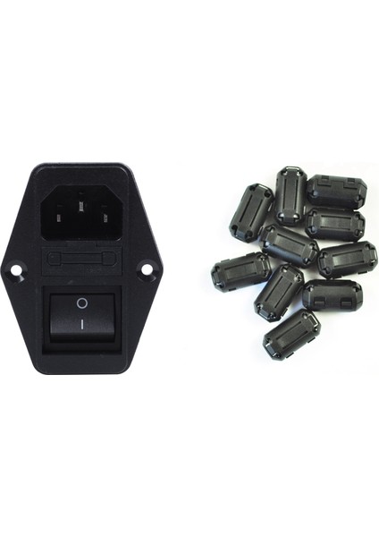 10 Adet Hareketli 7mm Iç Çaplı Siyah Ferrit Çekirdek Halka Kablo Klips ve 1x Lehim Pabuç Terminalleri Iec 320 C14 Emı Filtre (Yurt Dışından)