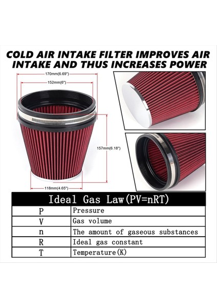 Araba Evrensel 6 Inç Yüksek Akışlı Giriş Hava Filtresi Otomobil Motoru Hava Girişi 152MM Tarzı Araba Değiştirilmiş Filtre Parçaları A (Yurt Dışından) fırsatları