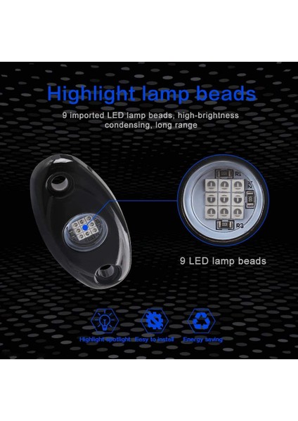 4pcs 9led Süper Parlak Kaya Işık Kiti LED Su Geçirmez LED Neon Underglow Işık Off Road Kamyon Teknesi Mavisi (Yurt Dışından) fırsatları