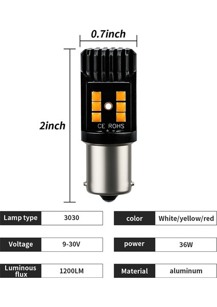 2 Pcs Sarı 1156 BA15S P21W 12SMD 3030 Leds Sinyal Dönüş Ters Fren Park Kuyruk Drl ve Sis Farlarının Değiştirilmesi Için Sinyal Ampulleri Vb (Yurt Dışından) modelleri