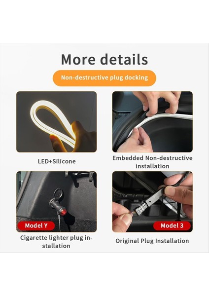 Tesla Model Y 2021-2023 Araba LED Işık Şeridi Esnek Arka Bagaj Su Geçirmez Neon Işıklar Aksesuarları (Beyaz) (Yurt Dışından)