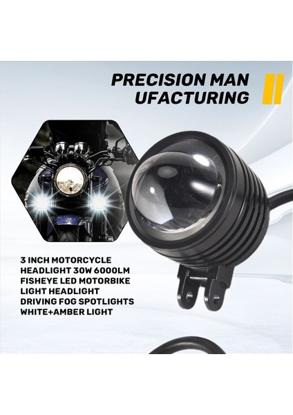 3 Inç Motosiklet Far 30W 6000LM Balık Gözü Motosiklet Işığı Sürüş Sis Spotları Beyaz+Kehribar Işık (Yurt Dışından) modelleri