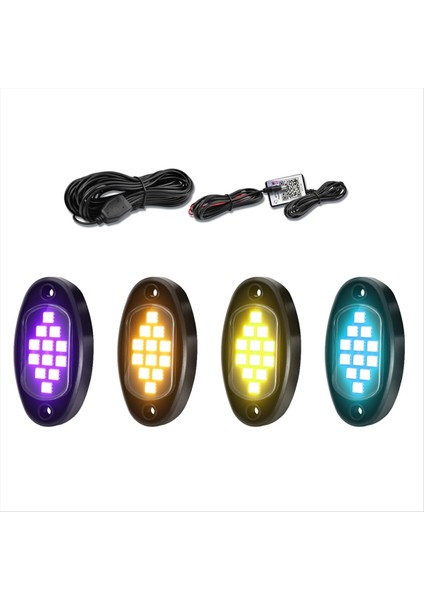 Rgb LED Kaya Işıkları Atv Utv Suv B Için App Control ile Çok Çalep Kontrolü ile Çok Fonksiyonlu Neon Undergow Su Geçirmez Işık B (Yurt Dışından)
