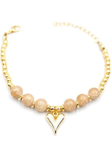 Litaetrend Boncuklu Kalp Bileklik - Krem