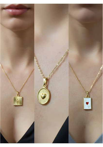 Üçlü Kombin Altın Kaplama Sembol Kolye Seti