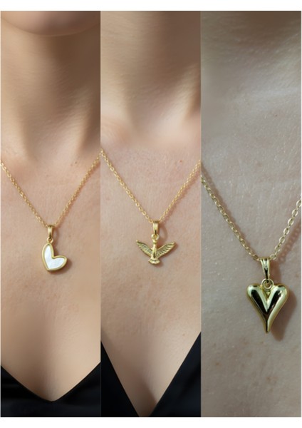 Üçlü Kombin Altın Kaplama Sembol Kolye Seti