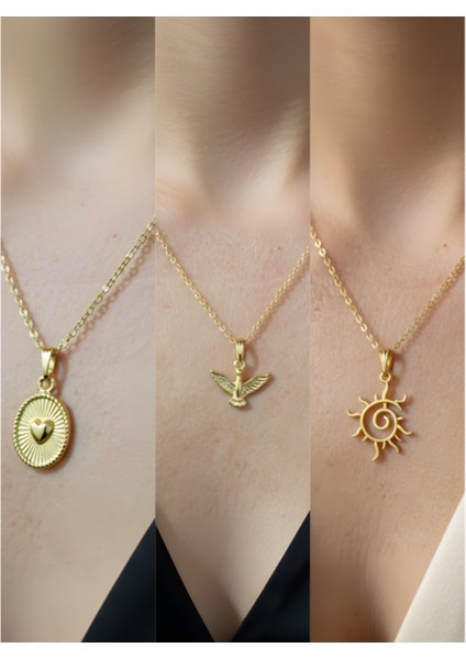 Üçlü Kombin Altın Kaplama Sembol Kolye Seti