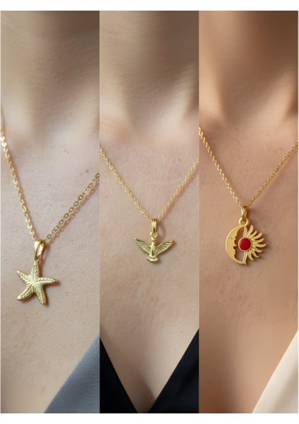 Üçlü Kombin Altın Kaplama Sembol Kolye Seti