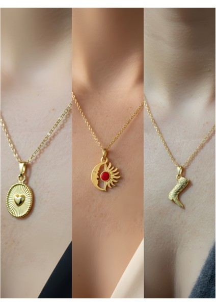Üçlü Kombin Altın Kaplama Sembol Kolye Seti