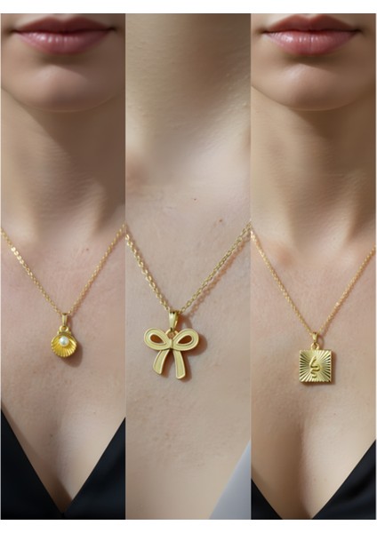 Üçlü Kombin Altın Kaplama Sembol Kolye Seti