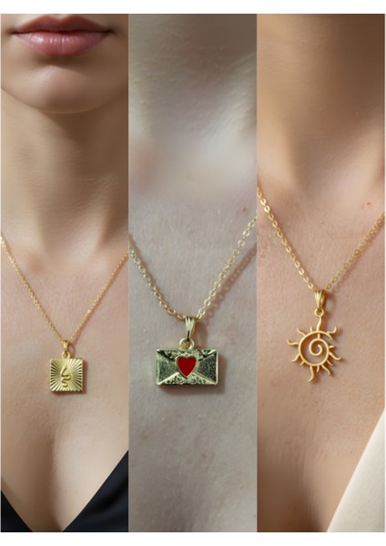 Üçlü Kombin Altın Kaplama Sembol Kolye Seti