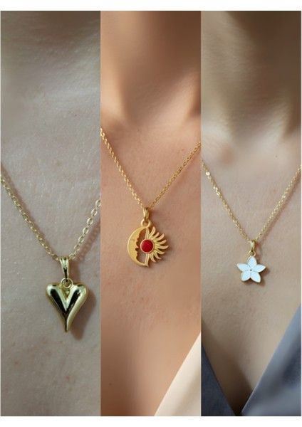 Üçlü Kombin Altın Kaplama Sembol Kolye Seti