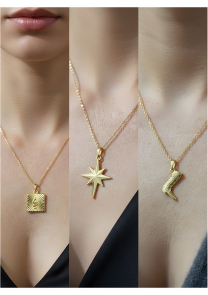 Üçlü Kombin Altın Kaplama Sembol Kolye Seti