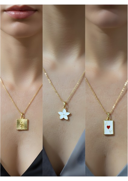 Üçlü Kombin Altın Kaplama Sembol Kolye Seti