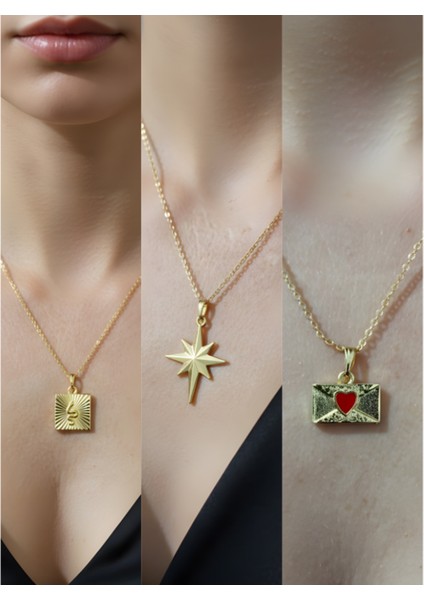 Üçlü Kombin Altın Kaplama Sembol Kolye Seti