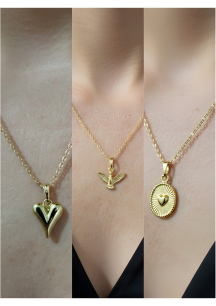 Üçlü Kombin Altın Kaplama Sembol Kolye Seti