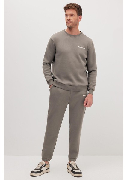 Erkek Relax Fit Pamuklu 3 Iplik Yumuşak Dokulu Içi Polarlı Bisiklet Yaka Gri Eşofman Takımı