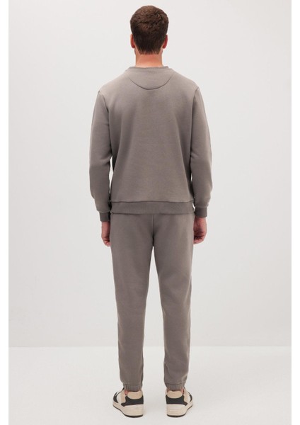 Erkek Relax Fit Pamuklu 3 Iplik Yumuşak Dokulu Içi Polarlı Bisiklet Yaka Gri Eşofman Takımı