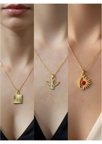 Üçlü Kombin Altın Kaplama Sembol Kolye Seti