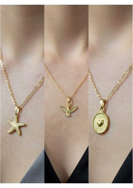Üçlü Kombin Altın Kaplama Sembol Kolye Seti