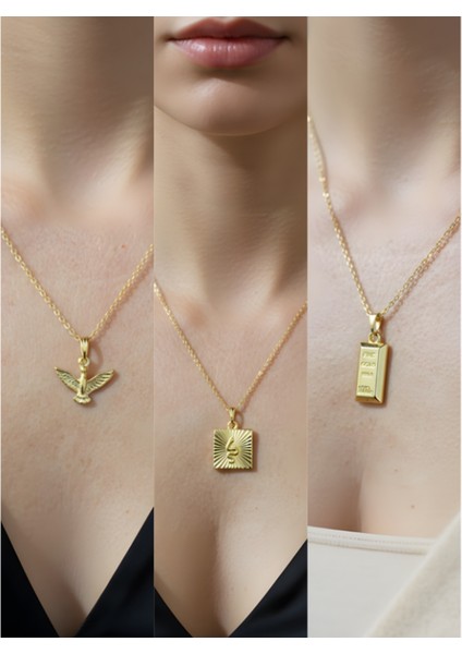 Üçlü Kombin Altın Kaplama Sembol Kolye Seti