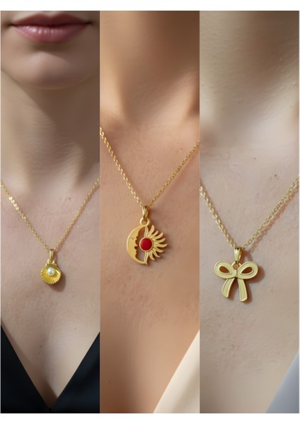 Üçlü Kombin Altın Kaplama Sembol Kolye Seti