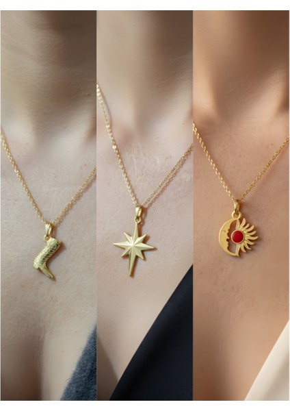Üçlü Kombin Altın Kaplama Sembol Kolye Seti