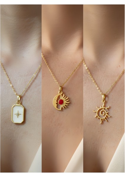 Üçlü Kombin Altın Kaplama Sembol Kolye Seti