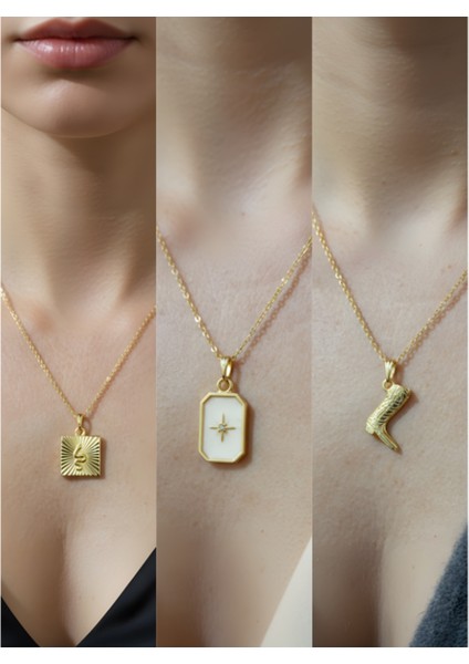 Üçlü Kombin Altın Kaplama Sembol Kolye Seti