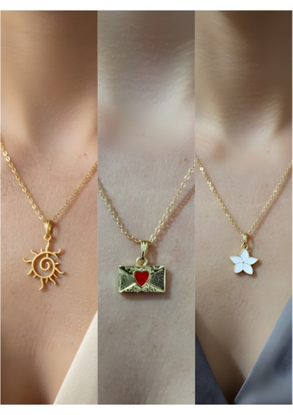 Üçlü Kombin Altın Kaplama Sembol Kolye Seti