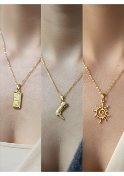 Üçlü Kombin Altın Kaplama Sembol Kolye Seti