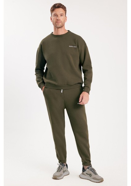 Erkek Relax Fit Pamuklu 3 Iplik Yumuşak Dokulu Içi Polarlı Bisiklet Yaka Haki Eşofman Takımı fırsatları