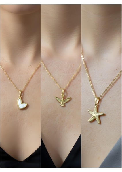 Üçlü Kombin Altın Kaplama Sembol Kolye Seti