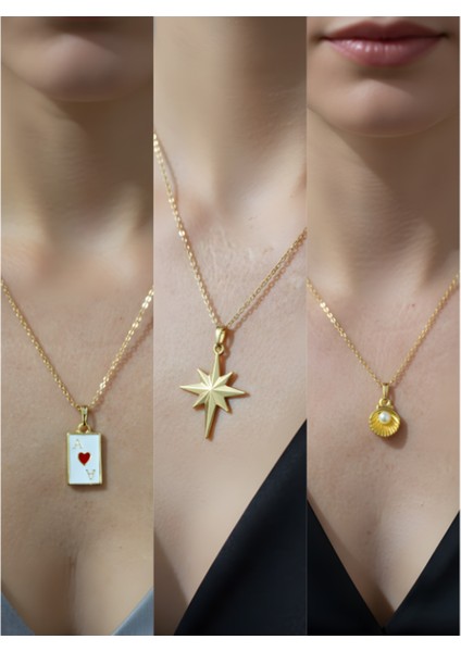 Üçlü Kombin Altın Kaplama Sembol Kolye Seti