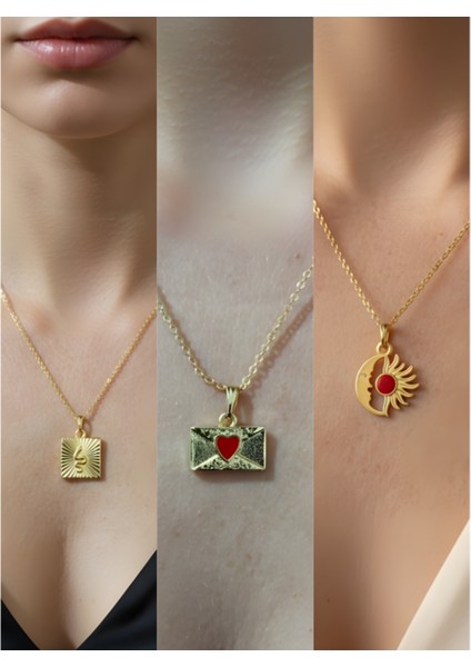 Üçlü Kombin Altın Kaplama Sembol Kolye Seti