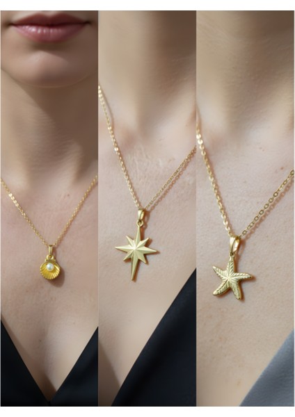 Üçlü Kombin Altın Kaplama Sembol Kolye Seti