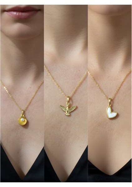 Üçlü Kombin Altın Kaplama Sembol Kolye Seti
