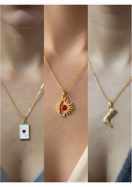 Üçlü Kombin Altın Kaplama Sembol Kolye Seti