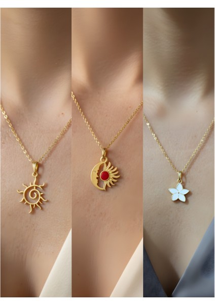 Üçlü Kombin Altın Kaplama Sembol Kolye Seti