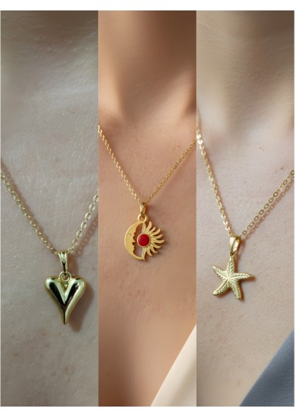 Üçlü Kombin Altın Kaplama Sembol Kolye Seti