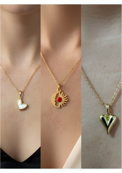 Üçlü Kombin Altın Kaplama Sembol Kolye Seti