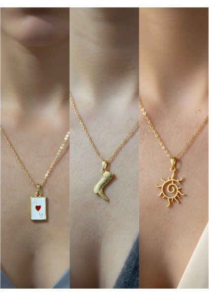 Üçlü Kombin Altın Kaplama Sembol Kolye Seti