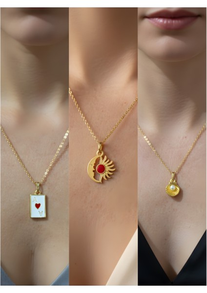 Üçlü Kombin Altın Kaplama Sembol Kolye Seti