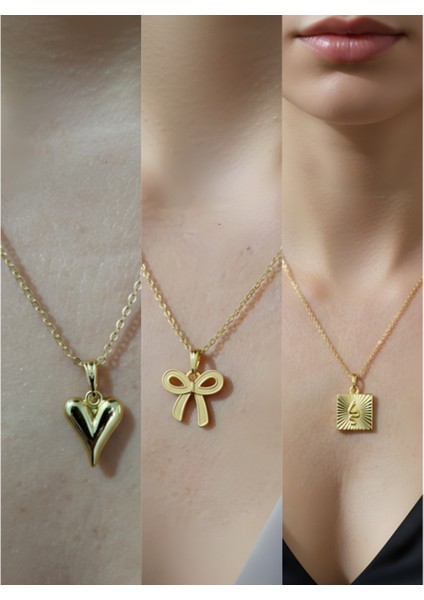 Üçlü Kombin Altın Kaplama Sembol Kolye Seti